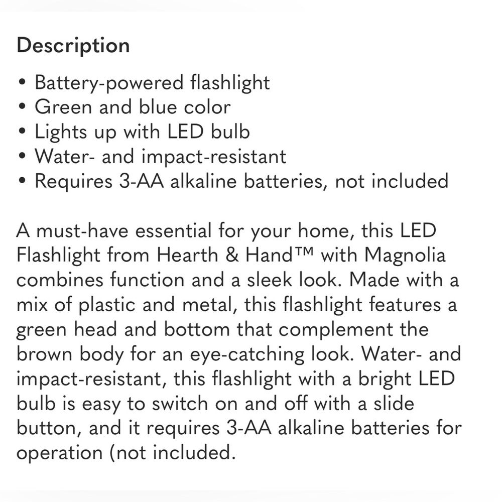 NWT Hearth & Hand Green and Brown LED Flashlight - Picture 4 of 4